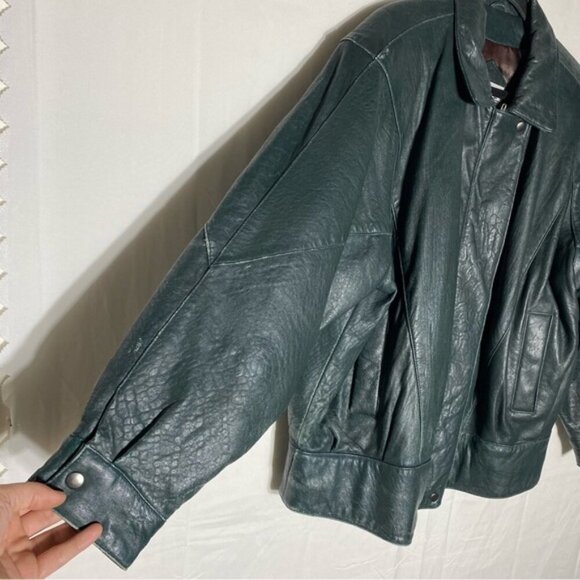 Vintage Northern Spirit Oversized Green Leather Bomber Style Jacket Coat L - Picture 12 of 16